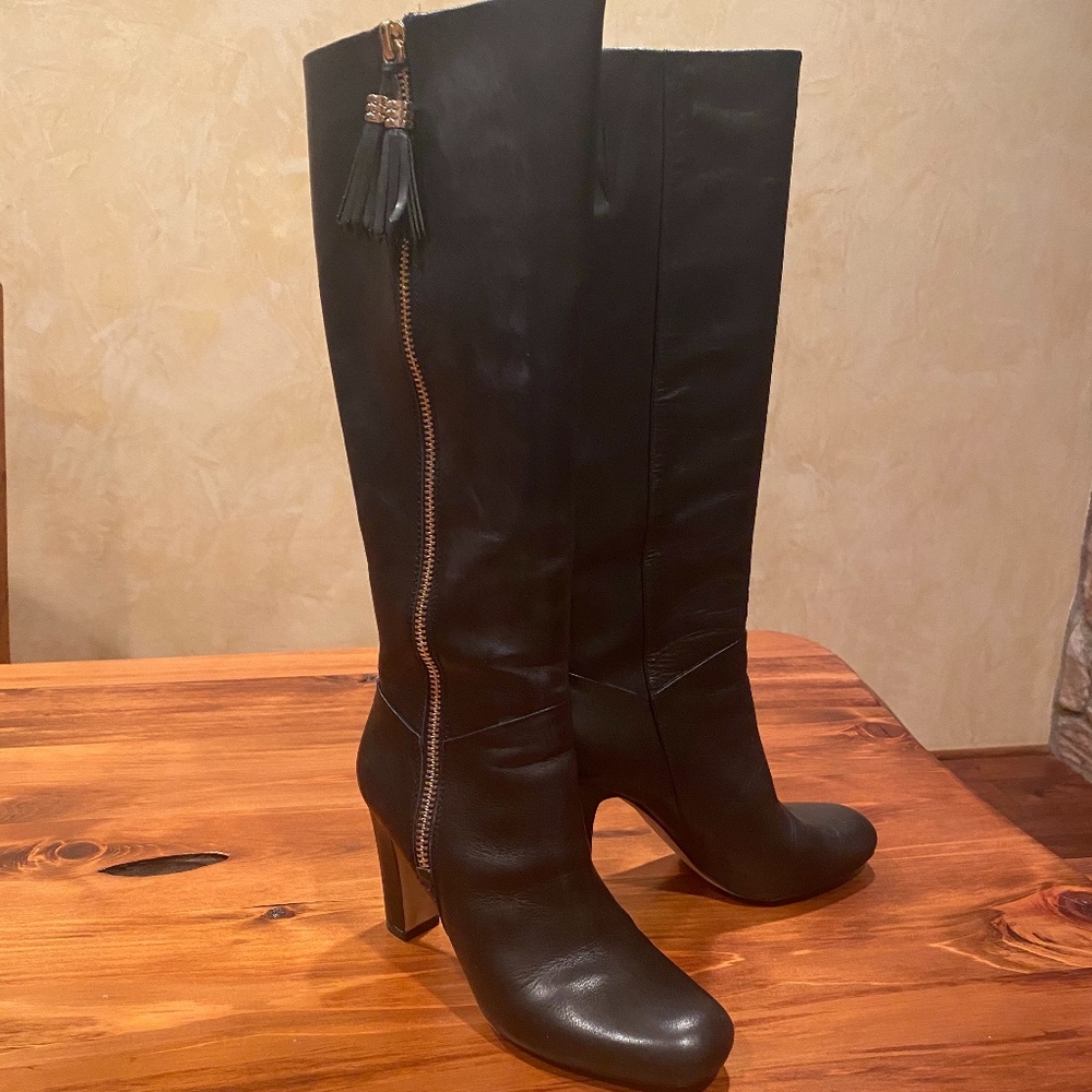 Tall Black Leather Zipped Boot by Louise et Cie